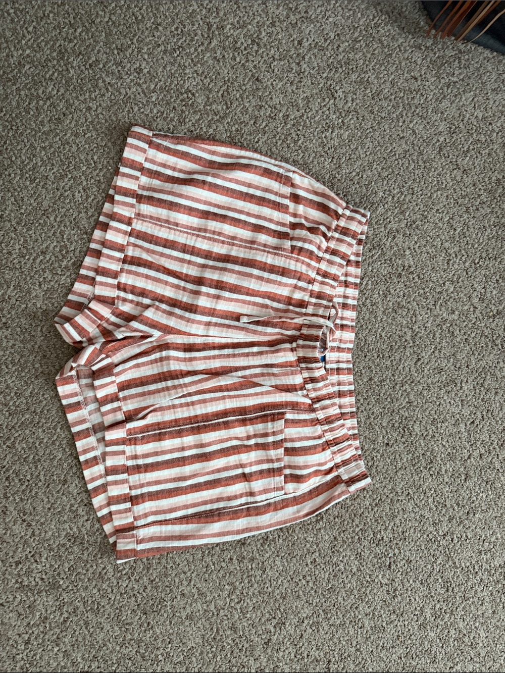 Striped Linen-Blend Summer Shorts in Rust and White